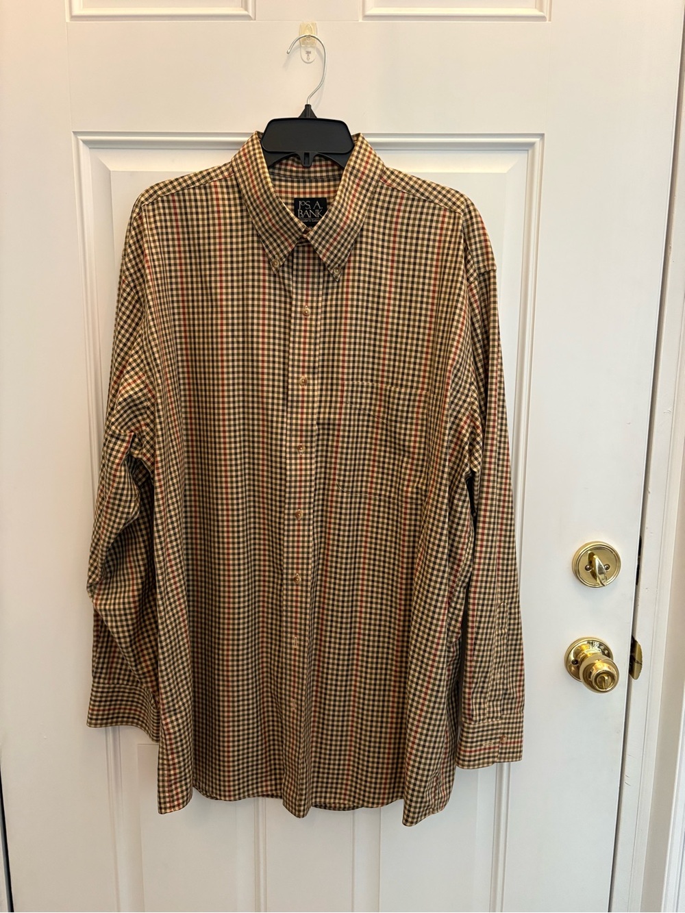 Jos. A. Bank Men's Brown and Tan Check Button-Down Shirt